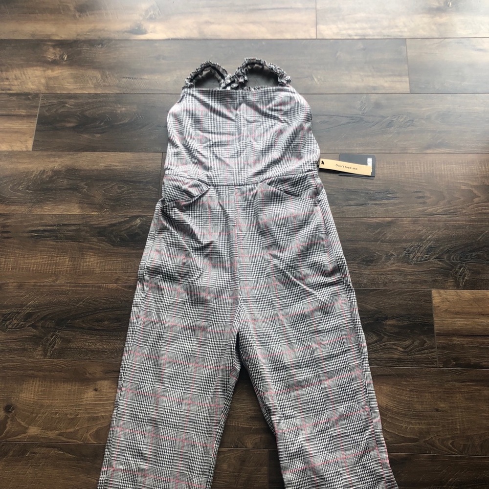 Reformation Oakland Plaid Jumpsuit Gray sz 10 - Picture 3 of 11